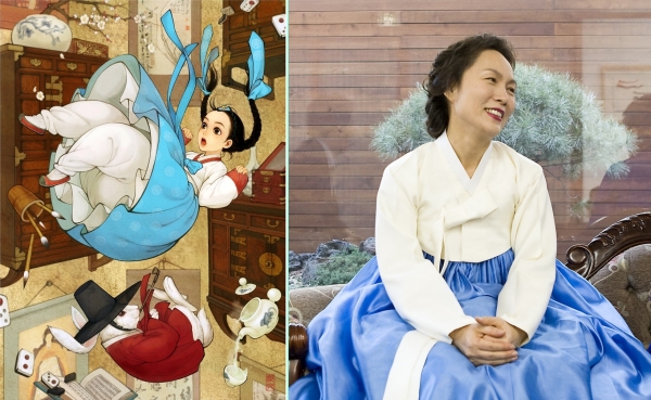신윤복 그림 속 한복 보고 ‘한복입은 서양동화’ 흑요석 작가 만나고